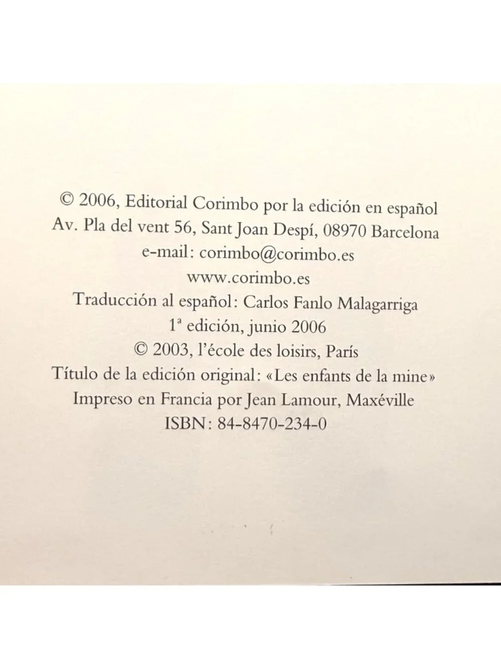 Los Ninos De La Mina Fabian Gregoire Corimbo 2006 HC Spanish Ex Library